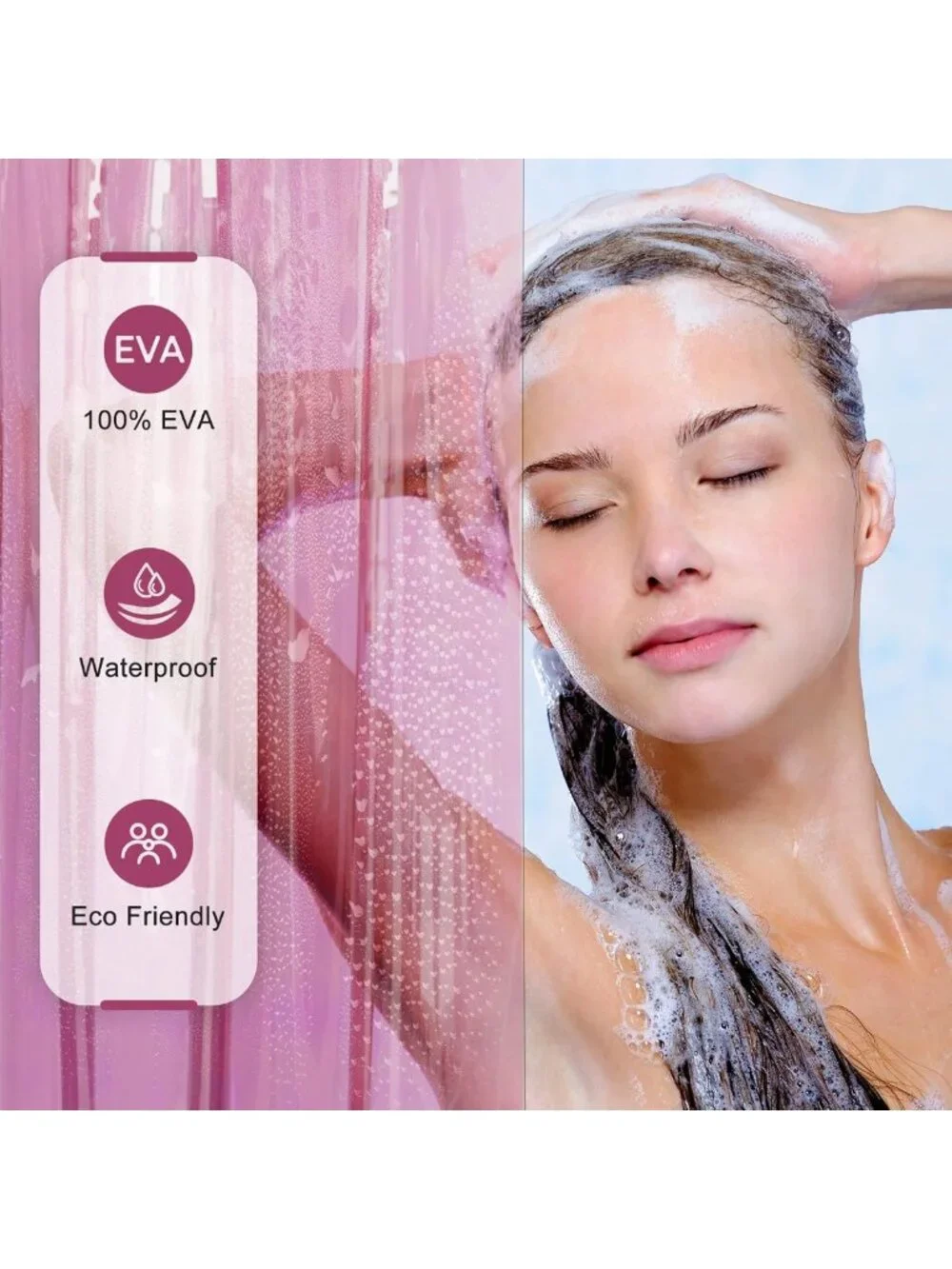 Pink Clear Shower Curtain Liner for Valentine's Day, 100% EVA Heavy Duty, 72x72